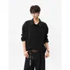 Outono de 2026 Novo Masculino Vintage Workwear Tendência Falso Duas Peças Caimento Solto Ombro Caído Gola Polo Manga Longa Top