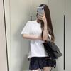 TB Verano Nuevo Top de Manga Corta Cuello Redondo para Mujer Polo Casual Versátil para Hombre y Mujer con Lazo en la Espalda