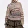 Chaqueta suéter de cuello alto a rayas de colores transfronteriza europea y americana para mujer, nuevo suéter de punto brillante estilo coreano para otoño e invierno