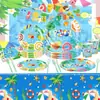 Pratos de Papel, Copos, Guardanapos, Talheres Descartáveis, Sacolas de Papel, Bandeirinhas, Toalhas de Mesa para Festa na Piscina de Verão, Adereços de Decoração para Festas