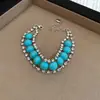 Conjunto de Joias Resina Redonda Cravejada com Diamantes, Pulseira, Brincos, Estilo Étnico Boêmio Outono e Inverno, Joias de Luxo Leve para Mulheres