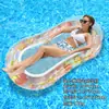 Nuevo flotador inflable impreso, fila flotante con respaldo plegable, anillo de natación, cama flotante inflable, sillón reclinable para agua, red inflable con clip, fila flotante