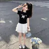 Conjunto Estilo Universitario para Niña Grande: Nuevo Conjunto de Dos Piezas de Moda de Verano para Niñas: Top de Manga Corta y Falda Dulce de Encaje tipo Pastel