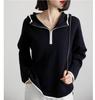 Arte Belleza Suéter de Punto Holgado con Capucha Perezoso Moderno Diseño Color Contrastante Sencillo Retro Top de Manga Larga Otoño