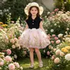 Vestido de Verano para Niña 2026 con Cuello, Sin Mangas, Bordado Floral con Mariposa y Encaje Floral, Vestido de Princesa Estilo Bosque Fresco
