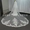 Moda nuevo hecho a mano fila flor larga doble cola grande velo blanco maquillaje boda novia principal accesorios de boda