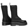 Botas de Motocicleta Gruesas con Suela de Goma, Línea Blanca Transfronteriza, para Mujer, Botines Cortos de 14 Ojales de Primera Capa, Botas Unisex de Piel Genuina, Punta Redonda, Estilo Europeo y Americano Moderno