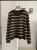 KEKEZOON suéter cárdigan de moda retro versátil de cuello redondo a bloques de color a rayas de manga larga de un solo botón 8964