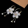 Pendientes de Flor de Pétalo de Vidrio Estilo Coreano Aguja de Plata, Pendientes Largos de Aro con Borla Súper de Hada, Clips para Orejas, Accesorios para Orejas para Mujeres, Electrochapados