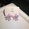 Aretes Morados con Esmalte de Goteo, Retro, Únicos y de Alta Gama, Aretes con Forma de Corazón, Elegantes Aretes Franceses de Flor de Lirio para Mujer