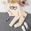 Conjunto de Roupa de Outono para Meninas Novo Estilo Casaco Longo Estampado Bordô e Calça Conjunto Esportivo Casual Duas Peças Fornecimento Direto da Fábrica em Estoque
