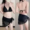Bikini de moda con cuello halter para mujer con tiras cruzadas, estilo de tres puntos, push-up para busto pequeño, adecuado para aguas termales y natación en la playa