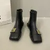 Botines nuevos tobilleros punta cuadrada pequeña zapatos negros moda temperamento estilo francés 2026 botines cortos ajustados mujer primavera otoño
