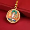 Colgante de collar Thangka pintado a mano en oro nuevo Xizang redondo Wuye zorro de nueve colas molino Ram ocho guardianes celestiales