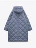 Estilo europeo y americano 2024 transfronterizo otoño e invierno para mujer nuevo abrigo largo acolchado de algodón con capucha decorado con bolsillo de pluma de diamante abrigo cálido