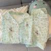 Pijama feminino de coelho floral fresco primavera novo terno de manga comprida pano amassado nicho roupas casuais para casa atacado