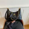 Bolsa feminina transfronteiriça, novo estilo outono, bolsa de ombro com corrente inspirada em Chanel, textura retrô fashion, bolsa de axila color-blocking para mulheres