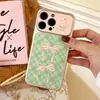 Xadrez verde laço rosa aplicável para transformação instantânea capa de telefone iPhone 17 adesivo skin à prova de queda Apple 16 janela grande capa macia 15