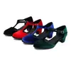 2026 Comércio Exterior Sapatos Femininos Verão Novo Estilo Fivela Veludo Salto Grosso 40-43 Sapatos de Salto Único Mary Jane Salto Alto Sapatos de Princesa