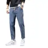 Jeans con Cordones para Hombre Primavera y Otoño Rectos Sueltos Pantalones de Hombre Otoño e Invierno Cintura Elástica Harlan Nuevo Estilo Pantalones Modernos con Pierna Estrecha