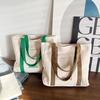 Bolso de Lona Transfronterizo Bolso de Mujer 2025 Nuevo Estilo Simple y a la Moda Gran Capacidad Bloque de Color Bolso de Hombro para Mujer Bolso Tote