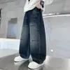 Jeans Casuais da Moda Outono 2026 para Meninos Crianças Médias e Grandes Calças Longas Versáteis Largas Primavera e Outono Tendência
