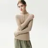 Outono 2026 Novo Estilo Coreano Simples Gola Alta Meia Manga Botão Frontal Slim Fit Feminino Manga Longa Cashmere Top Camisa Base