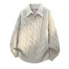 Outono e Inverno Novo Tricô com Gola e Meio Zíper Masculino Retrô Trançado Solto Falso Duas Peças Suéter Pulôver Camada Base