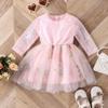 Vestido de princesa con temperamento para niñas, de Amazon, otoño e invierno, de encaje, de manga larga, con bordado de flores y malla
