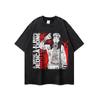 Camiseta de manga curta e manga comprida estilo hip-hop americano transfronteiriço, lavada, antiga, pesada, gola redonda, solta, casual, para amantes