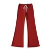 Calça de Yoga Elegante para Mulheres Curvilíneas, Estilo Americano de Outono, Alta Elasticidade, Emagrecedora, Flare com Cordão, Calça Esportiva