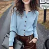 Cardigã de malha estilo coreano de luxo leve para mulheres, nova moda outonal, design estiloso, top fino de manga longa