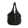 Bolsa Tote de Ombro Único, Bolsa de Palha para Mulheres, Bolsa de Axila Grande de Verão Vazada, Bolsa Estilo Preguiçoso de Pérola para Praia