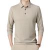 Camiseta Masculina de Manga Comprida 2024 Outono Nova Cor Pura Lapela Waffle Camisa Polo Camiseta Casual para Jovens e de Meia-Idade