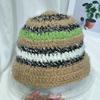 Nicho Japonés Vintage Color Contraste Rayado Sombrero de Pescador de Punto para Mujer Otoño e Invierno Combinable Sombrero de Cubo de Punto Cálido Moderno