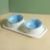 Cuenco doble de cerámica para gatos, a prueba de fugas y derrames, soporte elevado para cuencos, cuenco de agua para cachorros, comedero y bebedero para mascotas, cuenco para comida de gato