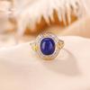 Anillo Yilu de plata esterlina S925 con lapislázuli chapado en oro, diseño retro ligero y lujoso, con superficie de huevo, elegante anillo abierto que combina con todo.