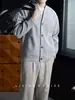 Chamarra sudadera estilo japonés, con cuello alto, color gris para hombre, colección de otoño, cárdigan grueso y pesado casual de alta gama, color gris