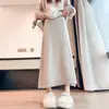 Falda de Punto Jacquard para Mujer, Nuevo Estilo Universitario de Otoño, Ribete de Encaje, Cintura Alta, Adelgazante, Falda Recta de Longitud Media