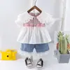 Conjunto de Roupa de Verão para Meninas 2026 Fabricante de Roupas para Bebês Atacado Estilo Coreano Roupas Infantis Conjunto de Roupa Estilo Pequeno Chanel para Meninas