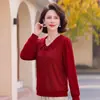 Camiseta de manga larga para mujeres de mediana edad y mayores, adecuada para usar como capa exterior, talla grande, corte holgado, elegante, cubre el abdomen, capa base de otoño