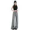 Pantalones Rectos Grises para Mujer, Estilo Delgado de Verano, Nuevos 2026 de Cintura Alta, Caídos, Adelgazantes, para Mujer Petite, Casual, de Pierna Ancha, Pantalones de Chándal