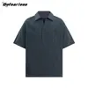 Camisa Polo Retro Americana de Cuadros Azules, Falso Dos Piezas con Cuello Camisero, Marca de Moda, Corte Holgado, Bolsillo, Camisa Casual de Media Botonadura