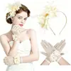 Amazon Diadema de Novia Flor Té Fiesta Boda Guantes Vestido de Noche Vestido de Boda Diadema de Plumas y Flores Set