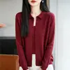 Cardigã de Lã com Gola Alta Tricô Feminino 2026 Outono Inverno Novo Cor Sólida Lapela Camisa Tricô Feminino Venda Cruzada Dropshipping