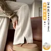 Calça Wide Leg Espinha de Peixe para Mulheres Primavera, Outono e Inverno 2024 Nova Calça de Lã Pelúcia Calça Reta de Acetato Estreita