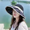 Sombrero de Sol para Mujer con Lazo Primavera y Verano, Sombrero de Pescador Versátil y Transpirable, Sombrero de Paja para Exteriores Anti-UV, Sombrero de Protección Solar