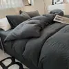 Juego de ropa de cama de cuatro piezas de algodón lavado de color sólido INS, funda de edredón, sábana, juego de tres piezas para dormitorio de estudiante, funda de edredón individual para casa de huéspedes, ropa de cama
