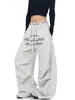 Venta directa del fabricante: Pantalones de chándal plisados curvos con estampado de letras de estrella de diseño retro americano, pantalones holgados de pierna ancha unisex
