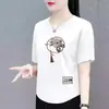 Ropa Transfronteriza Estilo Mamá para Personas de Mediana Edad y Mayores, Camiseta de Manga Corta Estilo Chino Tradicional, Top Holgado de Media Manga Talla Grande que Cubre las Caderas